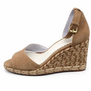 1901 Nadine Espadrille Wedge Sandals Tan Suede Ankle Strap Platform Summer Shoes